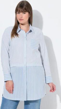 Ulla Popken Hemdbluse Longbluse Streifen Hemdkragen Langarm Biobaumwolle