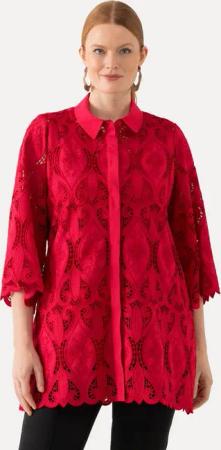 Ulla Popken Hemdbluse Spitzenbluse A-Linie Hemdkragen Wellensaum 3/4-Arm