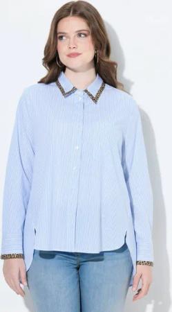 Ulla Popken Hemdbluse Streifenbluse A-Linie Hemdkragen Langarm