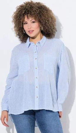 Ulla Popken Hemdbluse Streifenbluse Krepp Hemdkragen Langarm