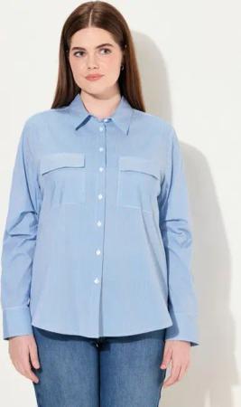 Ulla Popken Hemdbluse Streifenbluse Langarm mit Zierfalten Biobaumwolle