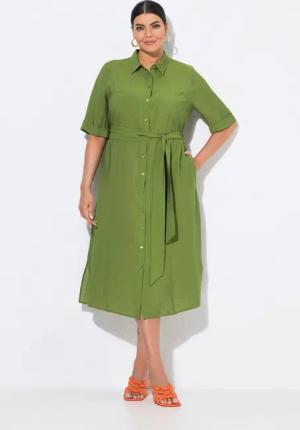 Ulla Popken Hemdblusenkleid Midikleid A-Linie Hemdkragen Halbarm