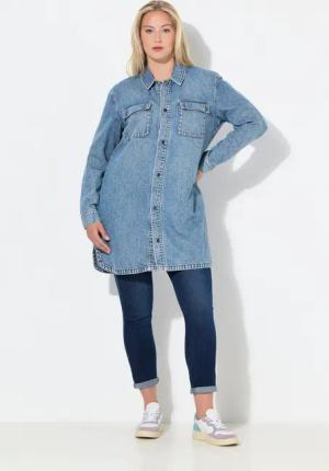 Ulla Popken Jeansjacke Jeans-Shaket Oversized Hemdkragen Langarm