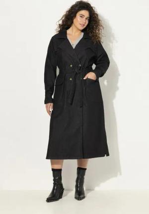 Ulla Popken Jeansjacke Jeans-Trenchcoat Reverskragen Vintage doppelreihig