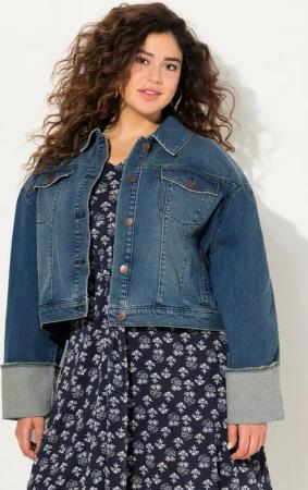 Ulla Popken Jeansjacke Jeansjacke Fransen Hemdkragen