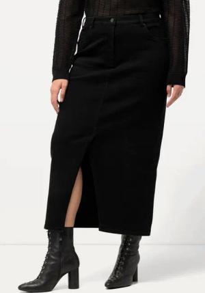 Ulla Popken Jeansrock Jeans-Midirock Saumschlitz Komfortbund