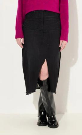 Ulla Popken Jeansrock Jeansrock Saumschlitz A-Linie Fransensaum