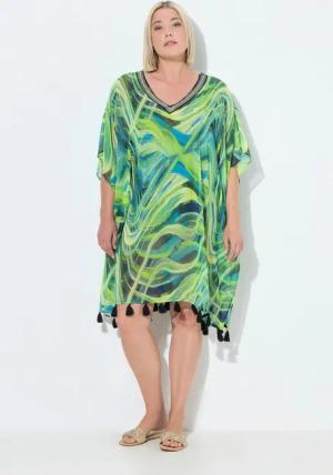 Ulla Popken Jerseykleid Chiffon-Tunika Wellen Oversized V-Ausschnitt