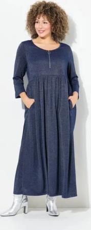 Ulla Popken Jerseykleid Jersey-Midikleid Glitter A-Linie Rundhals 3/4-Arm