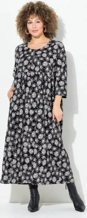 Ulla Popken Jerseykleid Jersey-Midikleid Pusteblumen Rundhals 3/4-Arm