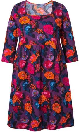 Ulla Popken Jerseykleid Jerseykleid A-Linie Carré-Ausschnitt 3/4-Arm