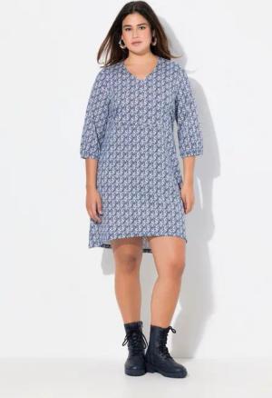 Ulla Popken Jerseykleid Jerseykleid A-Linie Quernaht V-Ausschnitt 3/4-Arm