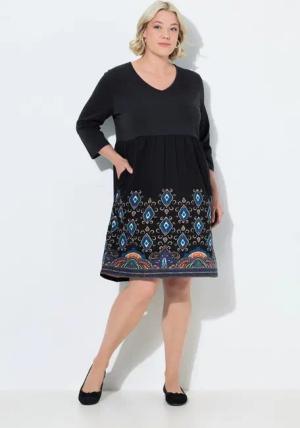 Ulla Popken Jerseykleid Jerseykleid A-Linie V-Ausschnitt 3/4-Arm Taschen