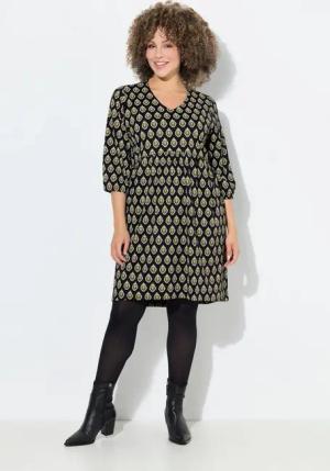 Ulla Popken Jerseykleid Jerseykleid A-Linie V-Ausschnitt 3/4-Arm