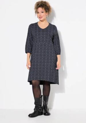 Ulla Popken Jerseykleid Jerseykleid A-Linie V-Ausschnitt 3/4-Arm