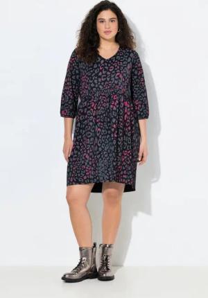 Ulla Popken Jerseykleid Jerseykleid Animaldruck A-Linie V-Ausschnitt