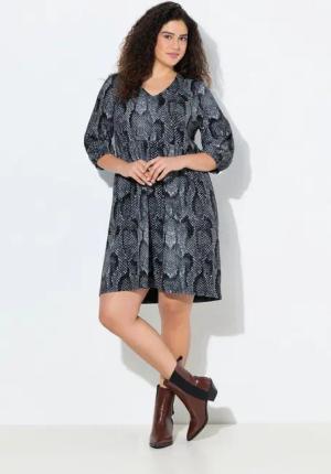 Ulla Popken Jerseykleid Jerseykleid Animaldruck A-Linie V-Ausschnitt