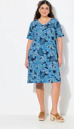 Ulla Popken Jerseykleid Jerseykleid Blätter A-Linie V-Ausschnitt Halabrm
