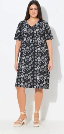 Ulla Popken Jerseykleid Jerseykleid Blüten A-Linie V-Ausschnitt Halbarm