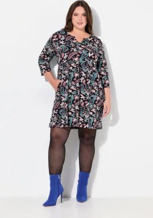 Ulla Popken Jerseykleid Jerseykleid Paisley A-Linie Tunika-Ausschnitt