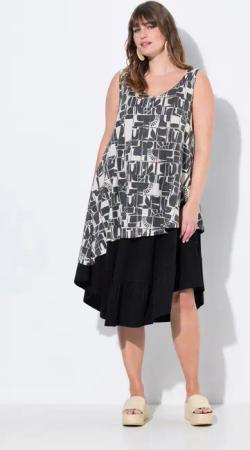 Ulla Popken Jerseykleid Jerseykleid Sonnen V-Ausschnitt ärmellos