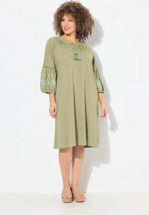 Ulla Popken Jerseykleid Jerseykleid Stickerei A-Linie Tunika-Ausschnitt