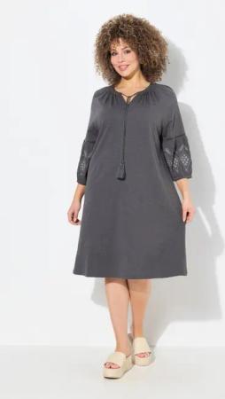 Ulla Popken Jerseykleid Jerseykleid Stickerei A-Linie Tunika-Ausschnitt