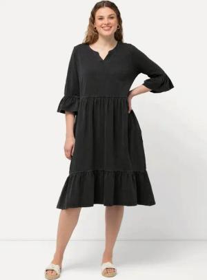 Ulla Popken Jerseykleid Jerseykleid Volants A-Linie Tunika-Ausschnitt