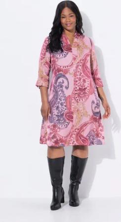 Ulla Popken Jerseykleid Kleid A-Linie Kelchkragen V-Ausschnitt 3/4-Arm