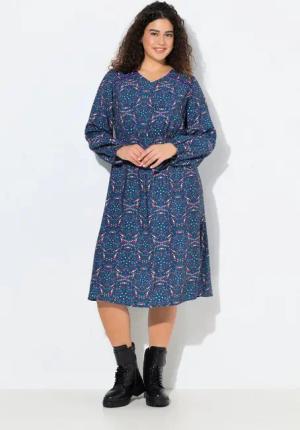 Ulla Popken Jerseykleid Kleid Kaleidoskop A-Linie V-Ausschnitt Langarm