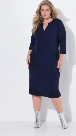 Ulla Popken Jerseykleid Kleid Tunika-Ausschnitt 3/4-Arm Taschen