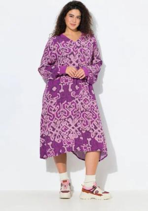 Ulla Popken Jerseykleid Kleid Zierfalte A-Linie Stehkragen Glocken-Langarm