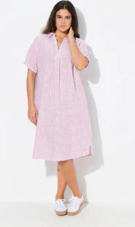 Ulla Popken Jerseykleid Leinenmix-Kleid Streifen Oversized Hemdkragen