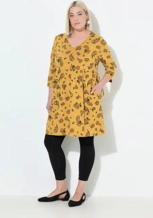 Ulla Popken Jerseykleid Longshirt A-Linie V-Ausschnitt 3/4-Arm Taschen