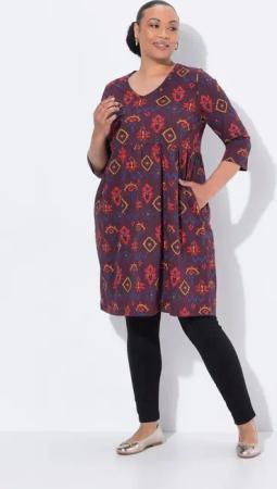 Ulla Popken Jerseykleid Longshirt A-Linie V-Ausschnitt 3/4-Arm Taschen