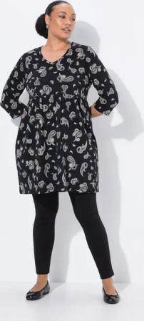 Ulla Popken Jerseykleid Longshirt A-Linie V-Ausschnitt 3/4-Arm Taschen