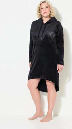 Ulla Popken Jerseykleid Loungewear-Nickikleid Kapuze Langarm recycelt