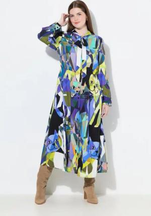 Ulla Popken Jerseykleid Maxikleid A-Linie V-Ausschnitt Schluppe Langarm