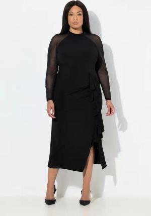 Ulla Popken Jerseykleid Maxikleid drapiert Stehkragen Raglan-Langarm