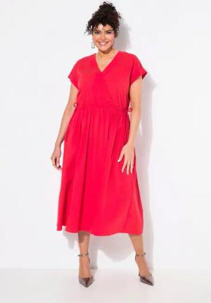 Ulla Popken Jerseykleid Maxikleid Popeline V-Ausschnitt Halbarm Taschen