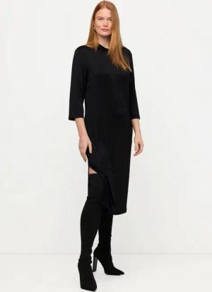 Ulla Popken Jerseykleid Midi-Slinkykleid A-Linie Stehkragen 3/4-Arm