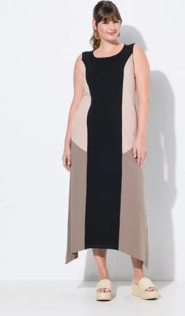 Ulla Popken Jerseykleid Midikleid Jersey Colorblocking A-Linie ärmellos