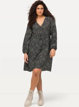 Ulla Popken Jerseykleid Midikleid Punkte A-Linie V-Ausschnitt