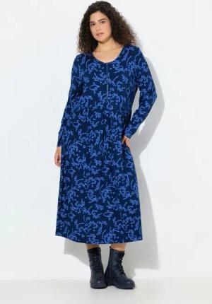 Ulla Popken Jerseykleid Midikleid Schriftdruck A-Linie Rundhals Langarm