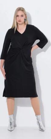 Ulla Popken Jerseykleid Midikleid Zierknoten V-Ausschnitt 3/4-Arm