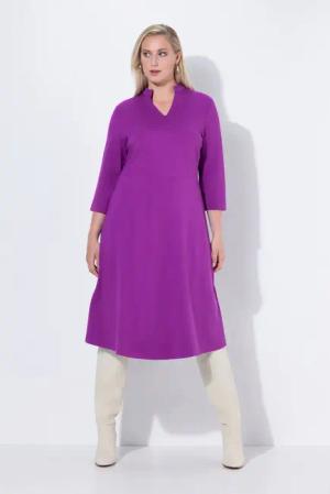 Ulla Popken Jerseykleid Punto-di-Roma-Kleid A-Linie V-Ausschnitt 3/4-Arm