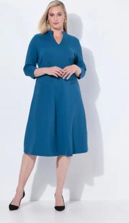 Ulla Popken Jerseykleid Punto-di-Roma-Kleid A-Linie V-Ausschnitt 3/4-Arm