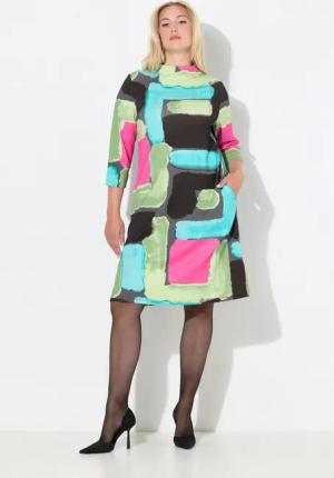 Ulla Popken Jerseykleid Punto-Kleid A-Linie Stehkragen Taschen 3/4-Arm