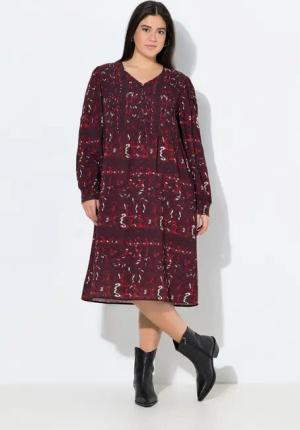 Ulla Popken Jerseykleid Smokkleid A-Linie V-Ausschnitt Langarm