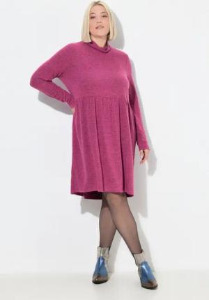 Ulla Popken Jerseykleid Strickkleid A-Linie Stehkragen Langarm
